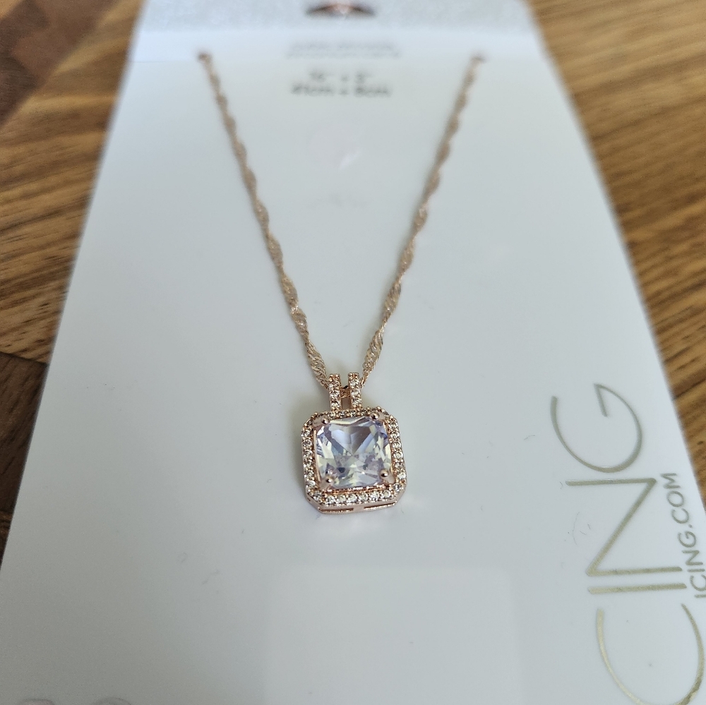 Icing Rose Gold Necklace with Clear Pendant